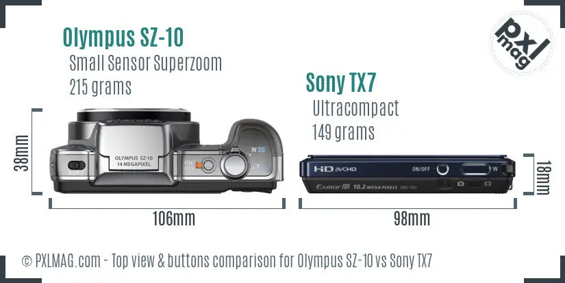Olympus SZ-10 vs Sony TX7 top view buttons comparison