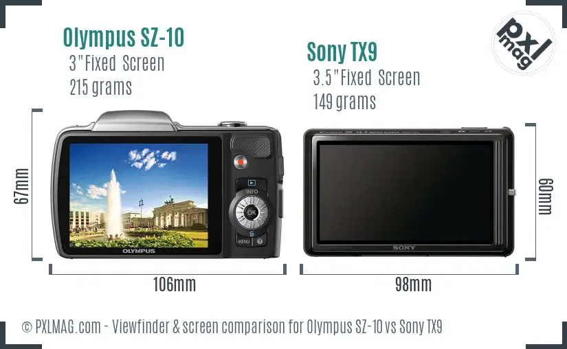Olympus SZ-10 vs Sony TX9 Screen and Viewfinder comparison