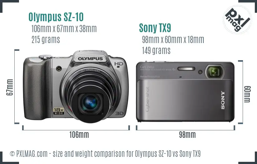 Olympus SZ-10 vs Sony TX9 size comparison