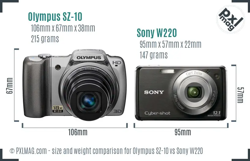 Olympus SZ-10 vs Sony W220 size comparison