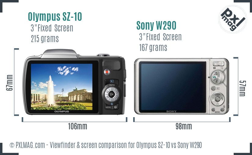 Olympus SZ-10 vs Sony W290 Screen and Viewfinder comparison