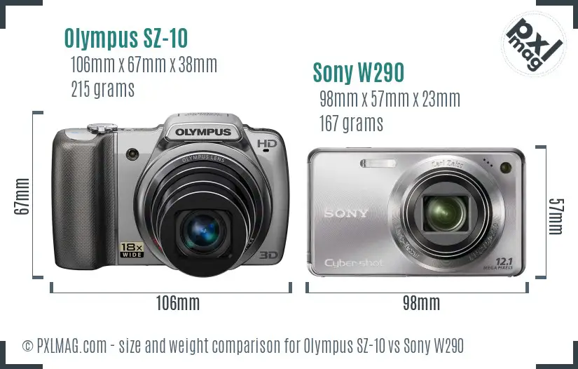Olympus SZ-10 vs Sony W290 size comparison