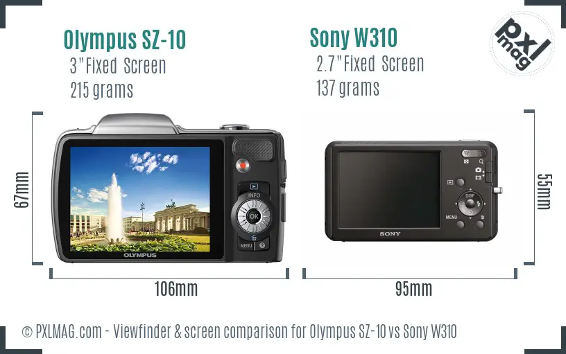 Olympus SZ-10 vs Sony W310 Screen and Viewfinder comparison