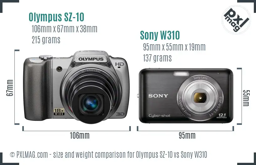 Olympus SZ-10 vs Sony W310 size comparison