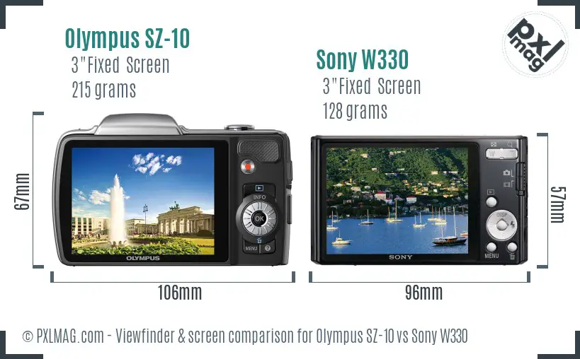 Olympus SZ-10 vs Sony W330 Screen and Viewfinder comparison