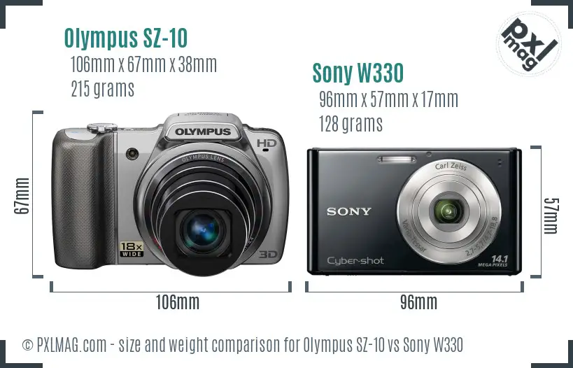 Olympus SZ-10 vs Sony W330 size comparison
