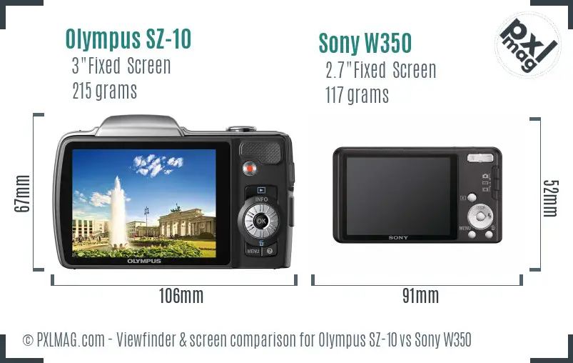 Olympus SZ-10 vs Sony W350 Screen and Viewfinder comparison
