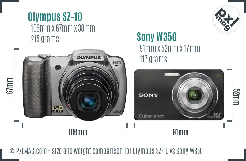 Olympus SZ-10 vs Sony W350 size comparison
