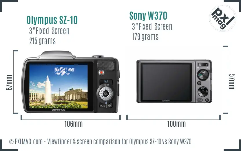 Olympus SZ-10 vs Sony W370 Screen and Viewfinder comparison