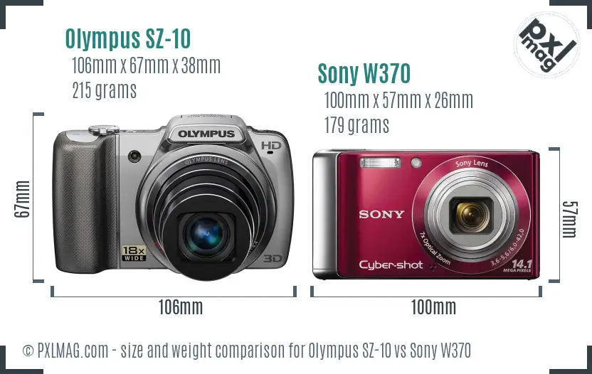 Olympus SZ-10 vs Sony W370 size comparison
