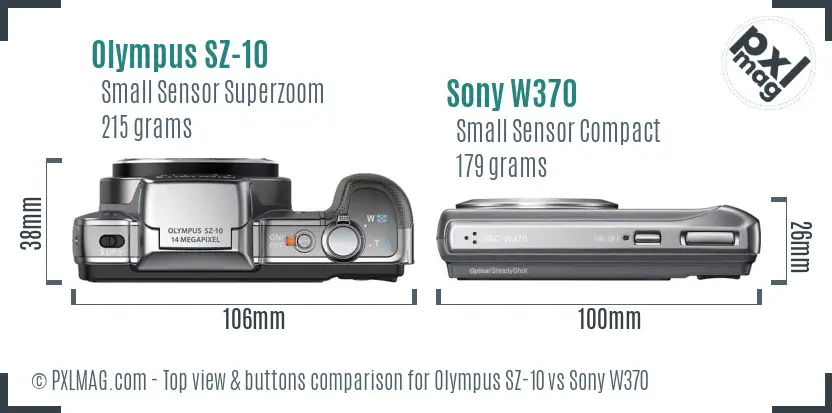 Olympus SZ-10 vs Sony W370 top view buttons comparison