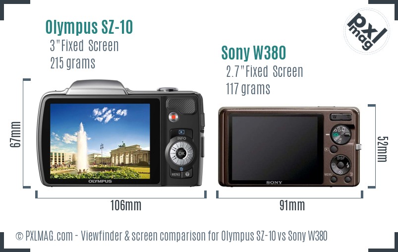 Olympus SZ-10 vs Sony W380 Screen and Viewfinder comparison
