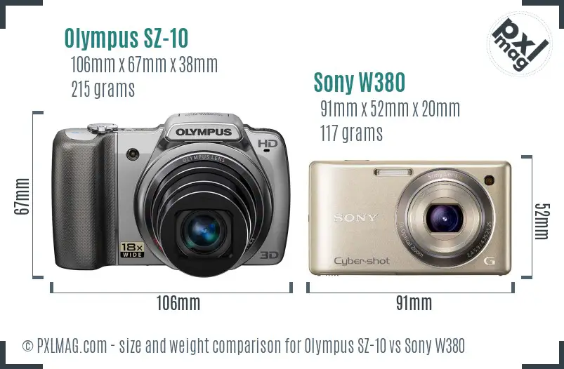 Olympus SZ-10 vs Sony W380 size comparison