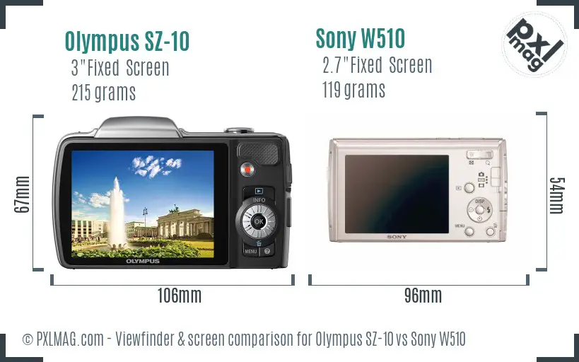 Olympus SZ-10 vs Sony W510 Screen and Viewfinder comparison