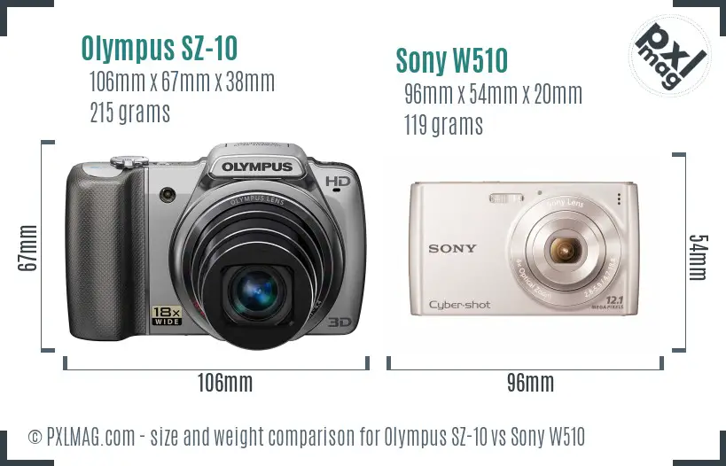 Olympus SZ-10 vs Sony W510 size comparison