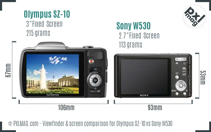 Olympus SZ-10 vs Sony W530 Screen and Viewfinder comparison