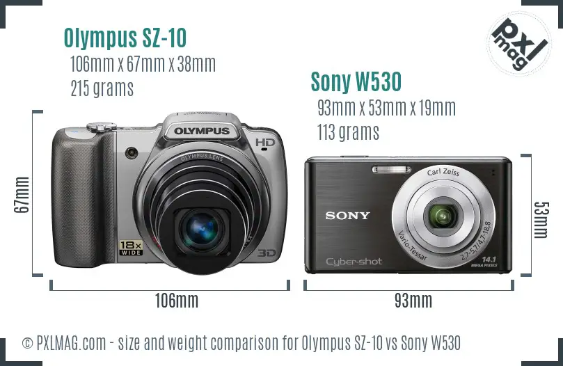 Olympus SZ-10 vs Sony W530 size comparison