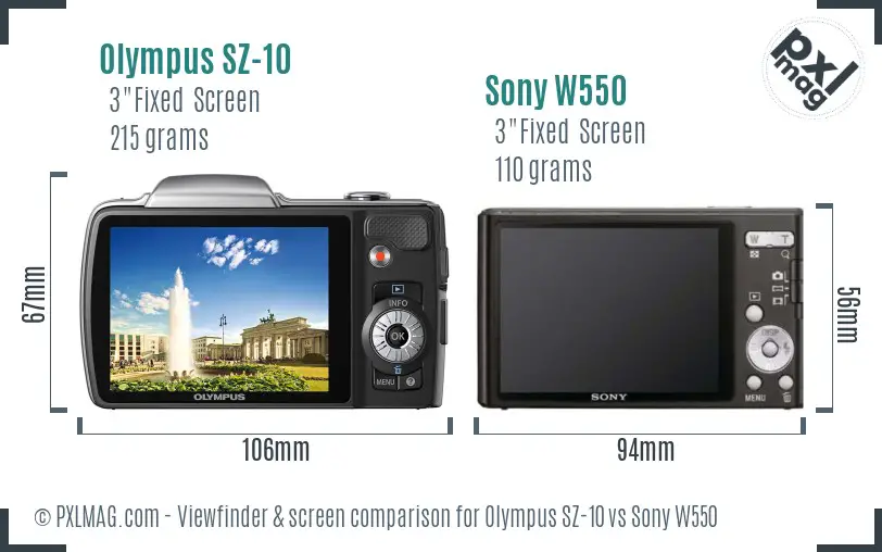 Olympus SZ-10 vs Sony W550 Screen and Viewfinder comparison