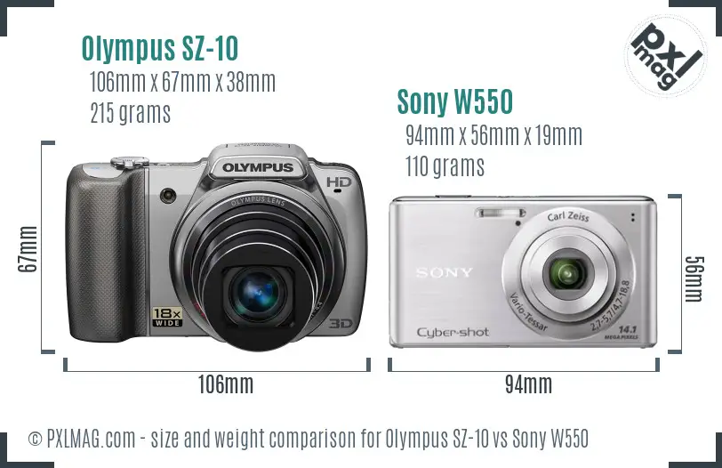Olympus SZ-10 vs Sony W550 size comparison