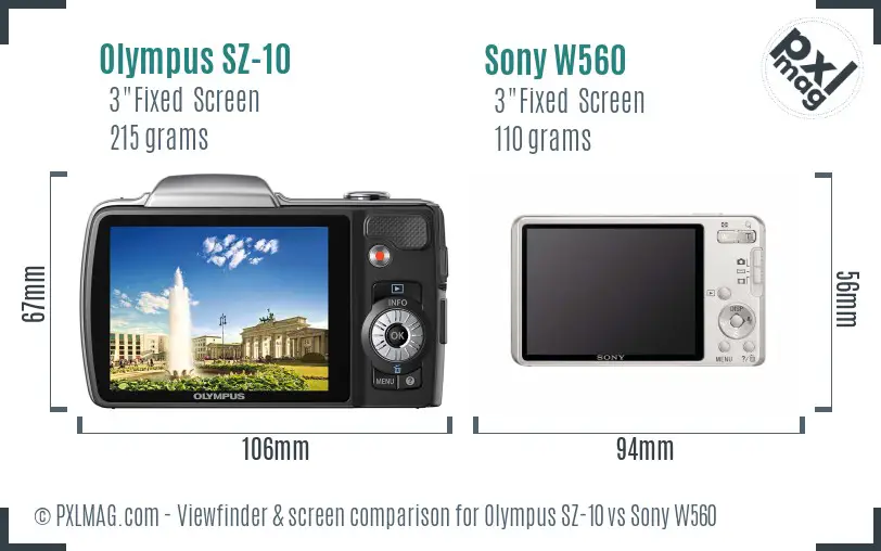 Olympus SZ-10 vs Sony W560 Screen and Viewfinder comparison