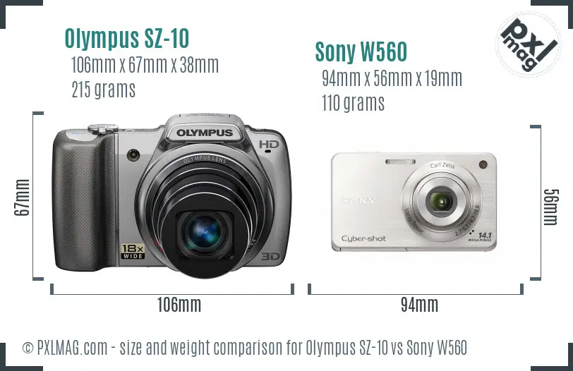 Olympus SZ-10 vs Sony W560 size comparison