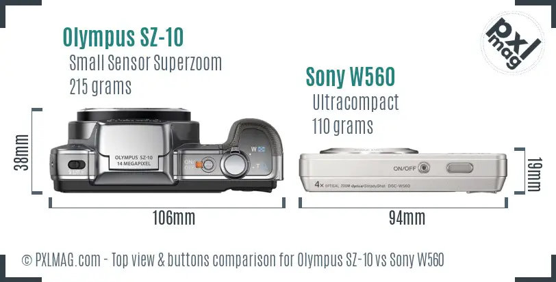Olympus SZ-10 vs Sony W560 top view buttons comparison