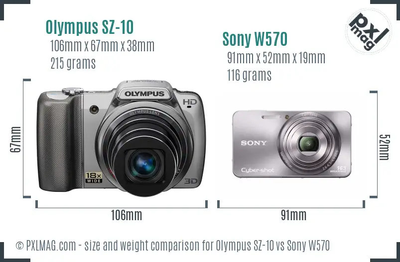 Olympus SZ-10 vs Sony W570 size comparison