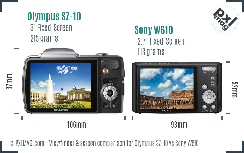 Olympus SZ-10 vs Sony W610 Screen and Viewfinder comparison