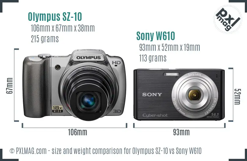 Olympus SZ-10 vs Sony W610 size comparison