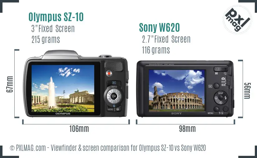 Olympus SZ-10 vs Sony W620 Screen and Viewfinder comparison