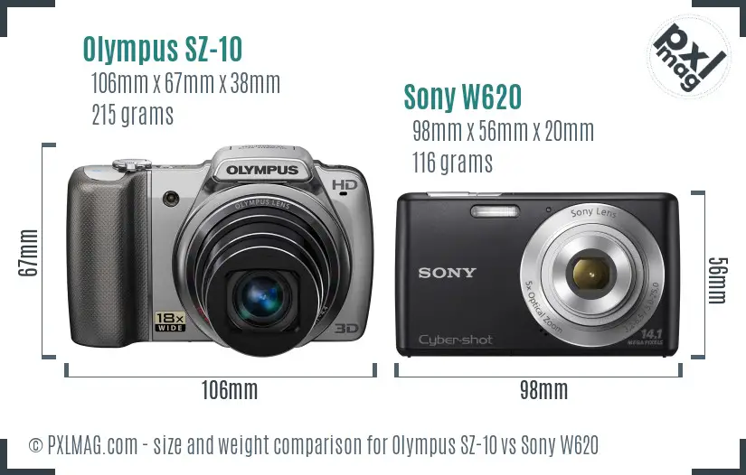 Olympus SZ-10 vs Sony W620 size comparison