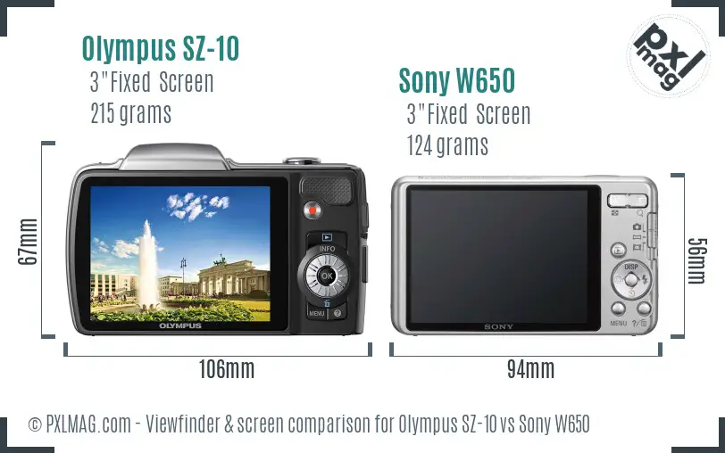 Olympus SZ-10 vs Sony W650 Screen and Viewfinder comparison