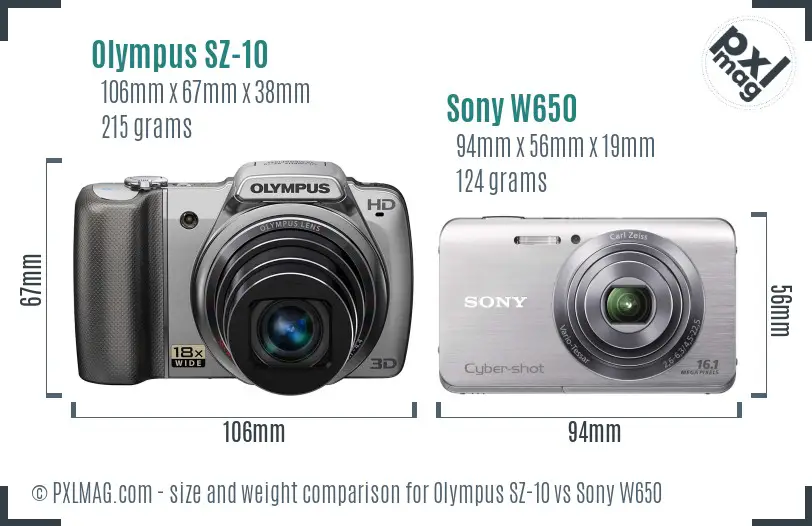 Olympus SZ-10 vs Sony W650 size comparison