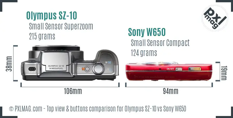 Olympus SZ-10 vs Sony W650 top view buttons comparison