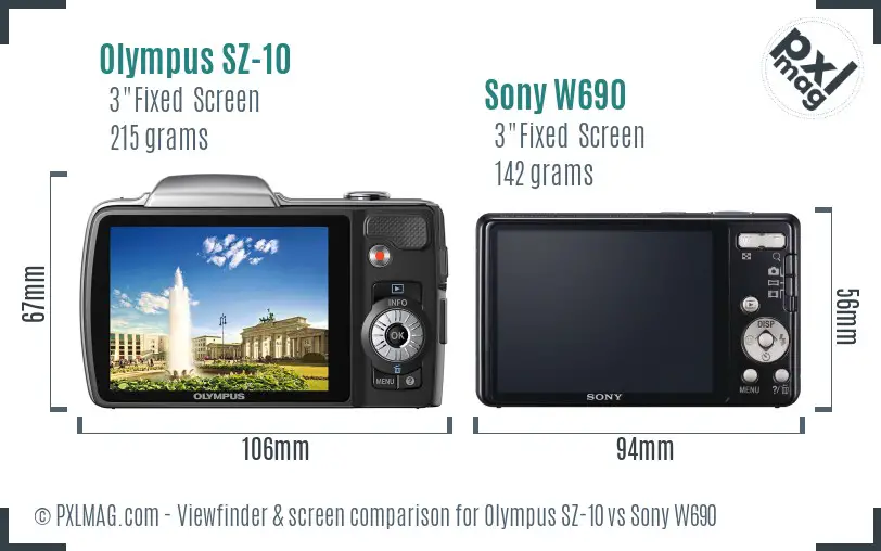 Olympus SZ-10 vs Sony W690 Screen and Viewfinder comparison