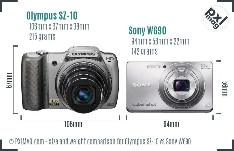 Olympus SZ-10 vs Sony W690 size comparison