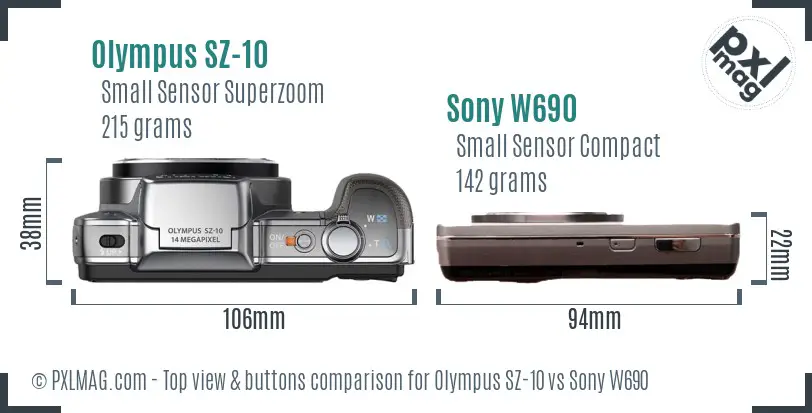 Olympus SZ-10 vs Sony W690 top view buttons comparison