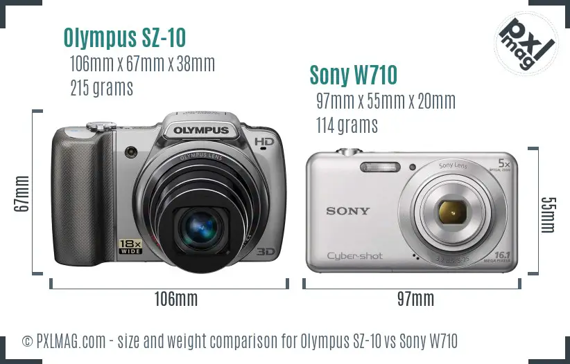 Olympus SZ-10 vs Sony W710 size comparison