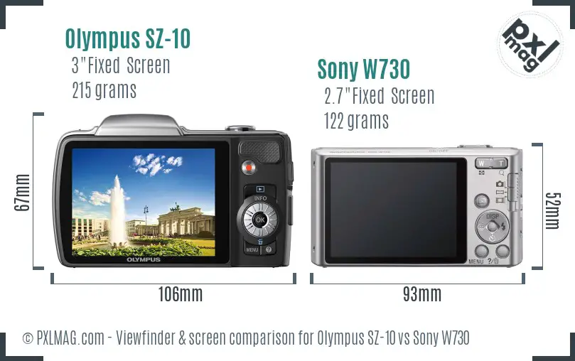 Olympus SZ-10 vs Sony W730 Screen and Viewfinder comparison