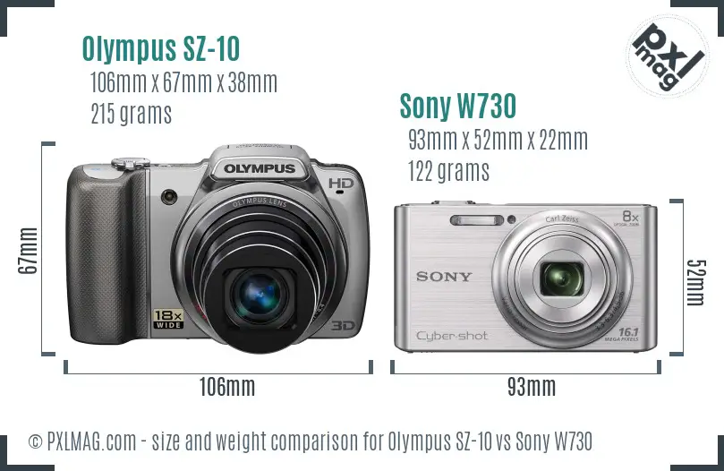 Olympus SZ-10 vs Sony W730 size comparison