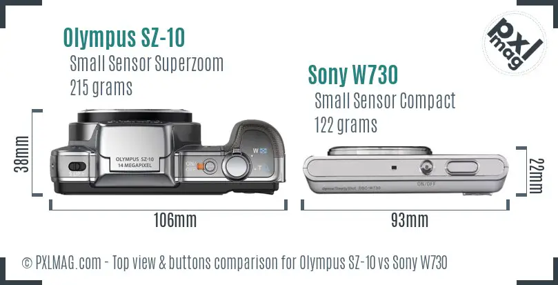 Olympus SZ-10 vs Sony W730 top view buttons comparison