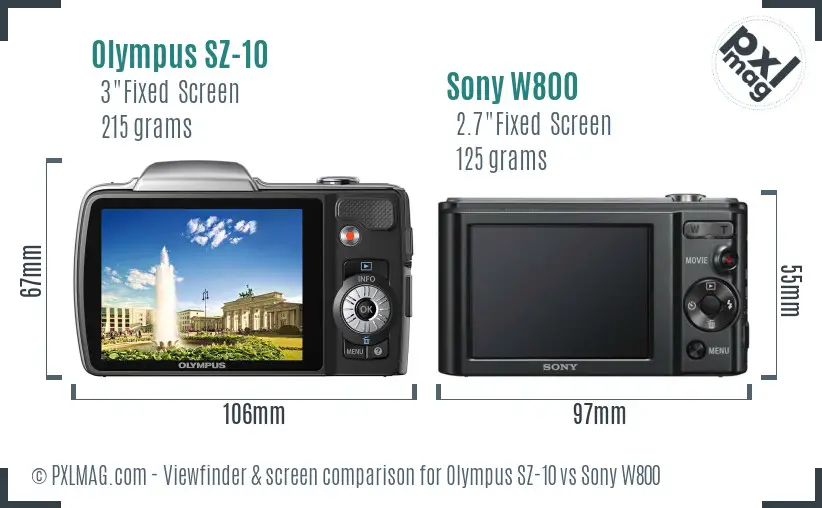 Olympus SZ-10 vs Sony W800 Screen and Viewfinder comparison