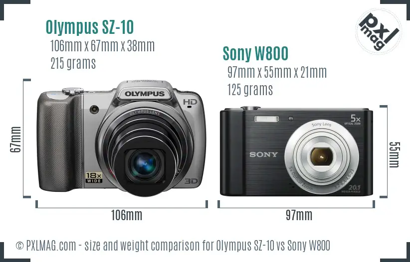 Olympus SZ-10 vs Sony W800 size comparison