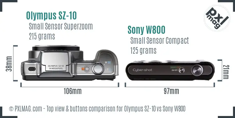 Olympus SZ-10 vs Sony W800 top view buttons comparison