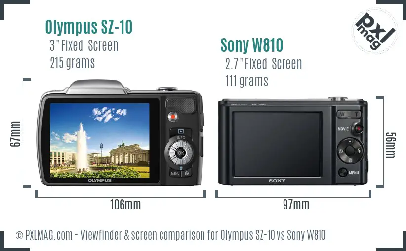 Olympus SZ-10 vs Sony W810 Screen and Viewfinder comparison