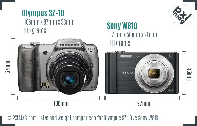 Olympus SZ-10 vs Sony W810 size comparison