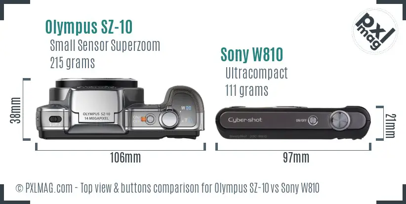 Olympus SZ-10 vs Sony W810 top view buttons comparison