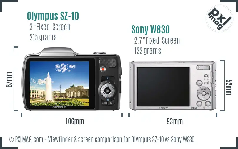 Olympus SZ-10 vs Sony W830 Screen and Viewfinder comparison