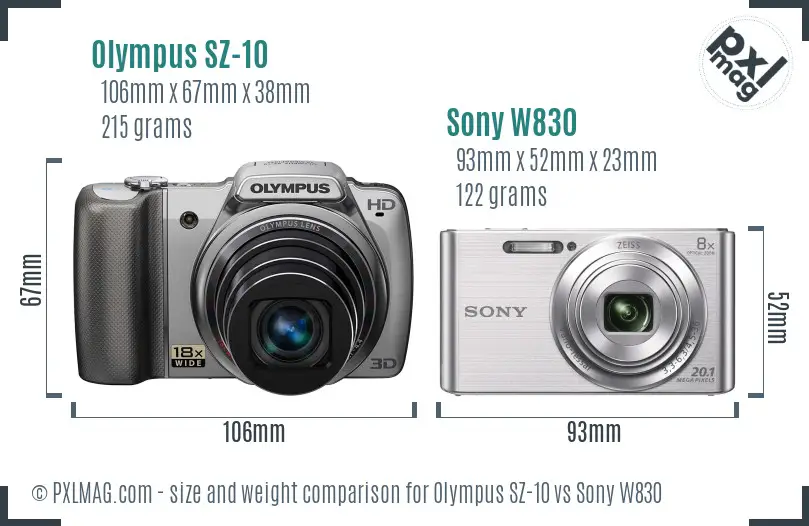 Olympus SZ-10 vs Sony W830 size comparison