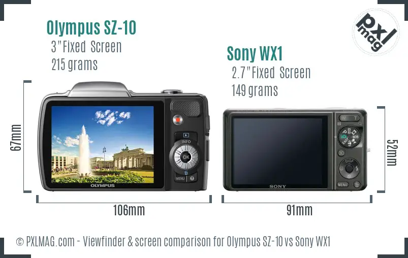 Olympus SZ-10 vs Sony WX1 Screen and Viewfinder comparison